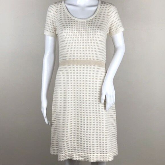 Anthropologie Sparrow Cream Gold Gilt Grid Sweater Dress Size Small - Picture 4 of 11